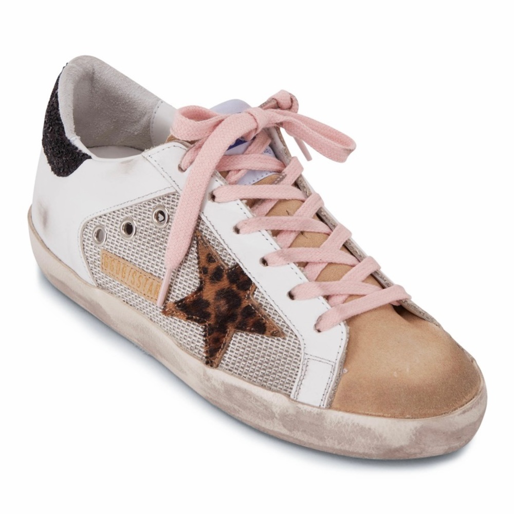 Golden Goose Superstar Leopard Star and Black Glitter Sneakers